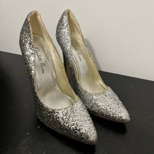 Silver Sparkle glitter high heel pumps with pointed toe